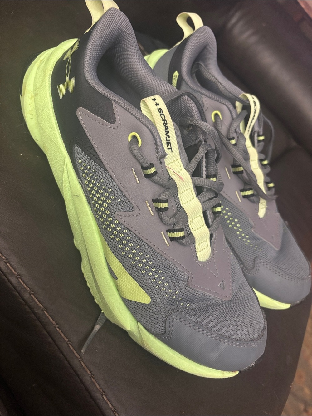 Under Armour Kids' Scramjet Gray and Neon Green Sneakers